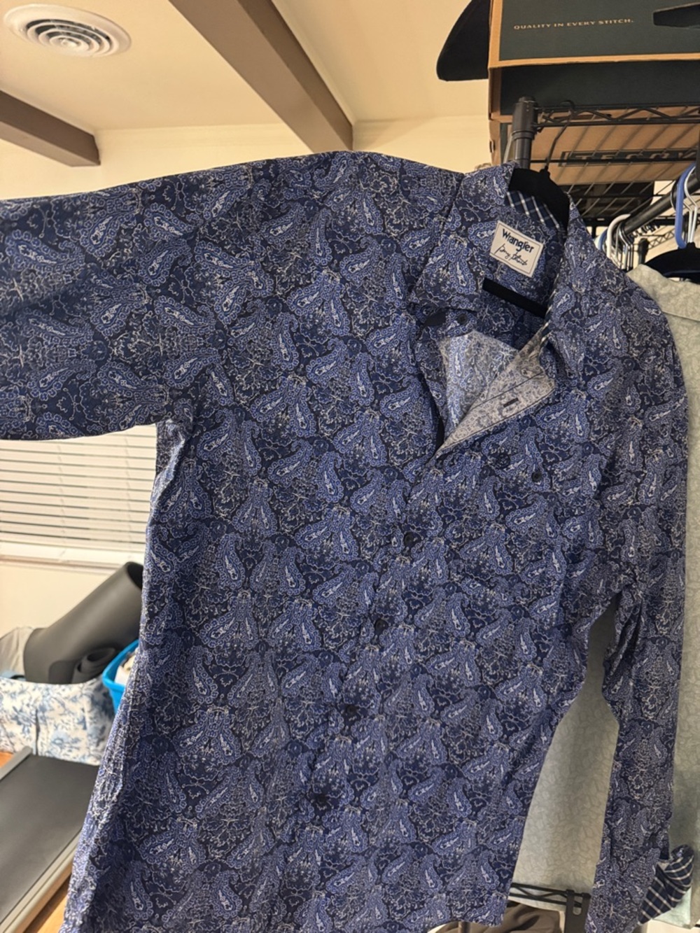 Wrangler Navy Blue Paisley Button-Down Shirt